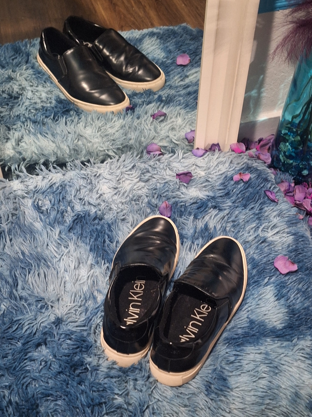 Calvin Klein Black Leather Slip-On Sneakers with White Sole